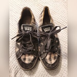 Vintage Retro Vans Slip on Old Skool Laceup Gray and Black Checkered Women's 7